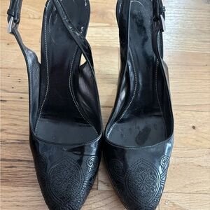 Prada Black Embossed Women's Slingbacks, Sz 7.5
